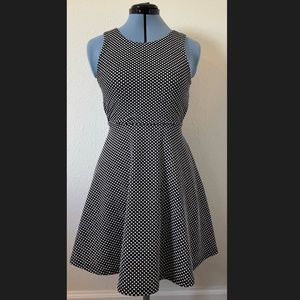 Monteau Fit & Flare Mini Dress Women Small Black White Polka-dots
